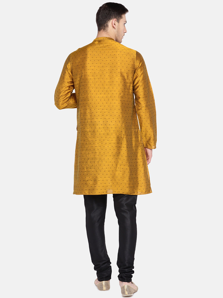 Men Straight Full Sleeve Mustard Kurta