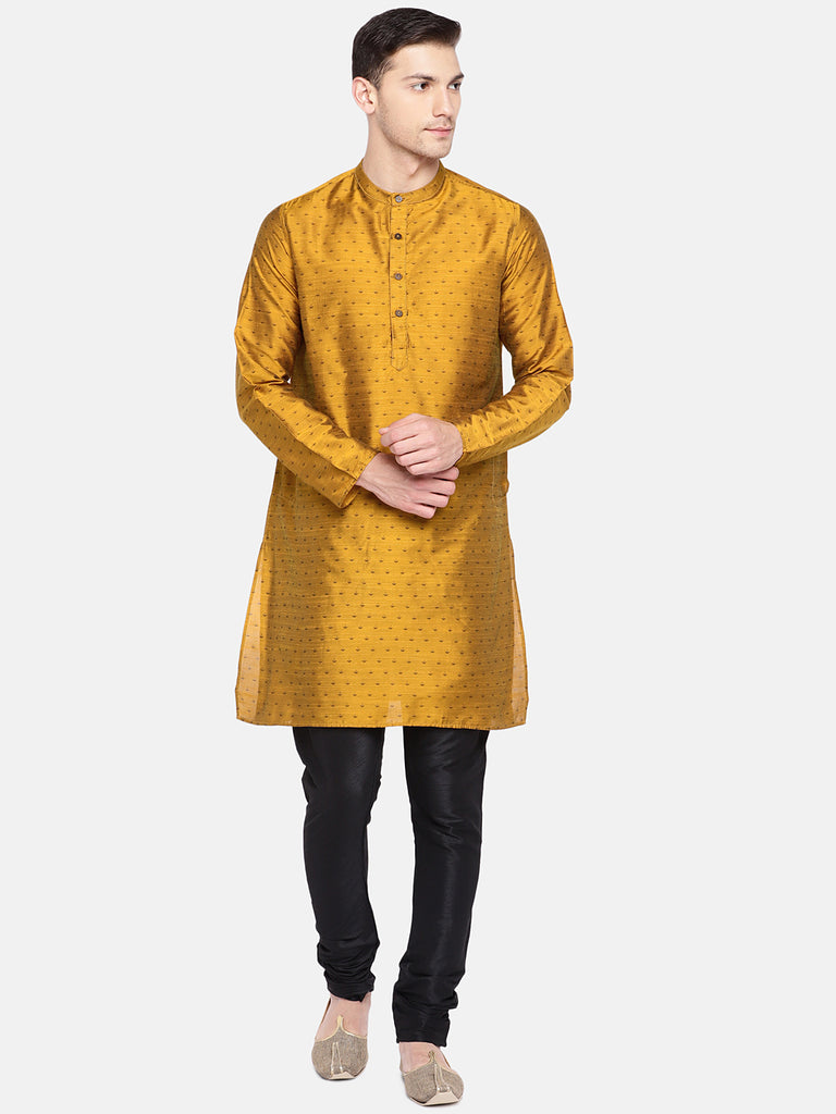 Men Straight Full Sleeve Mustard Kurta