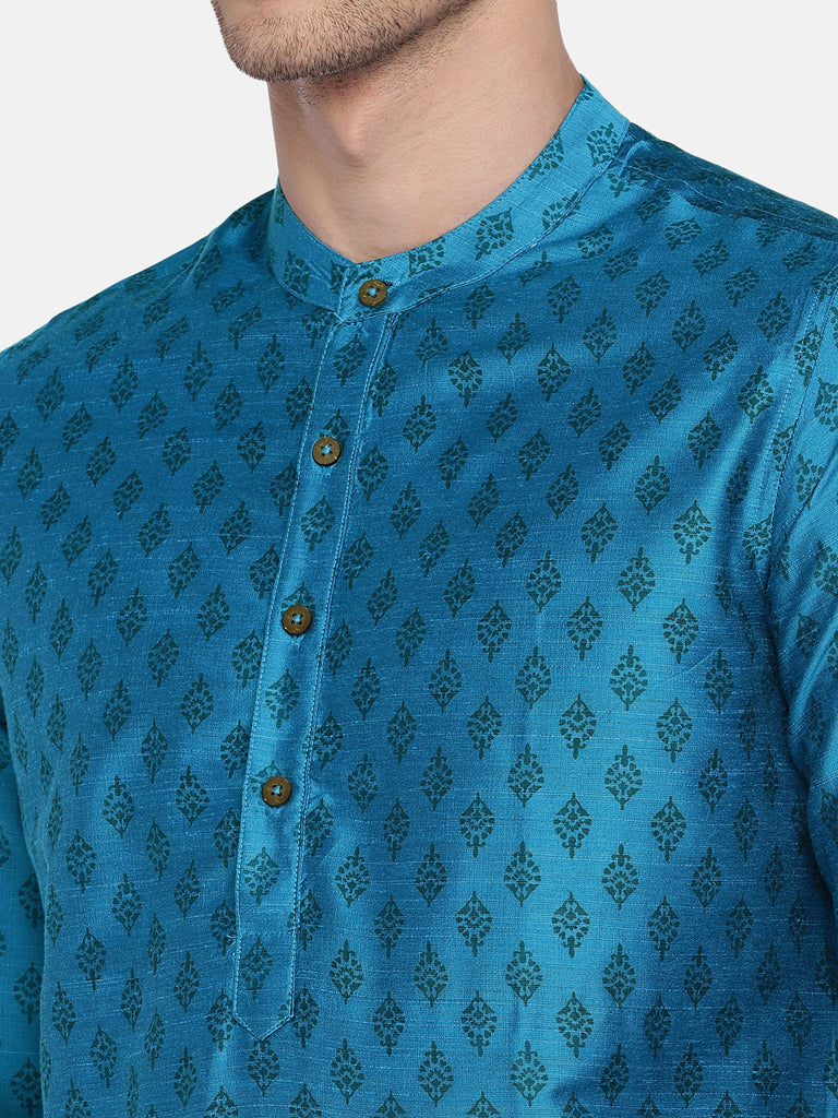 Men Straight Full Sleeve Teal Kurta