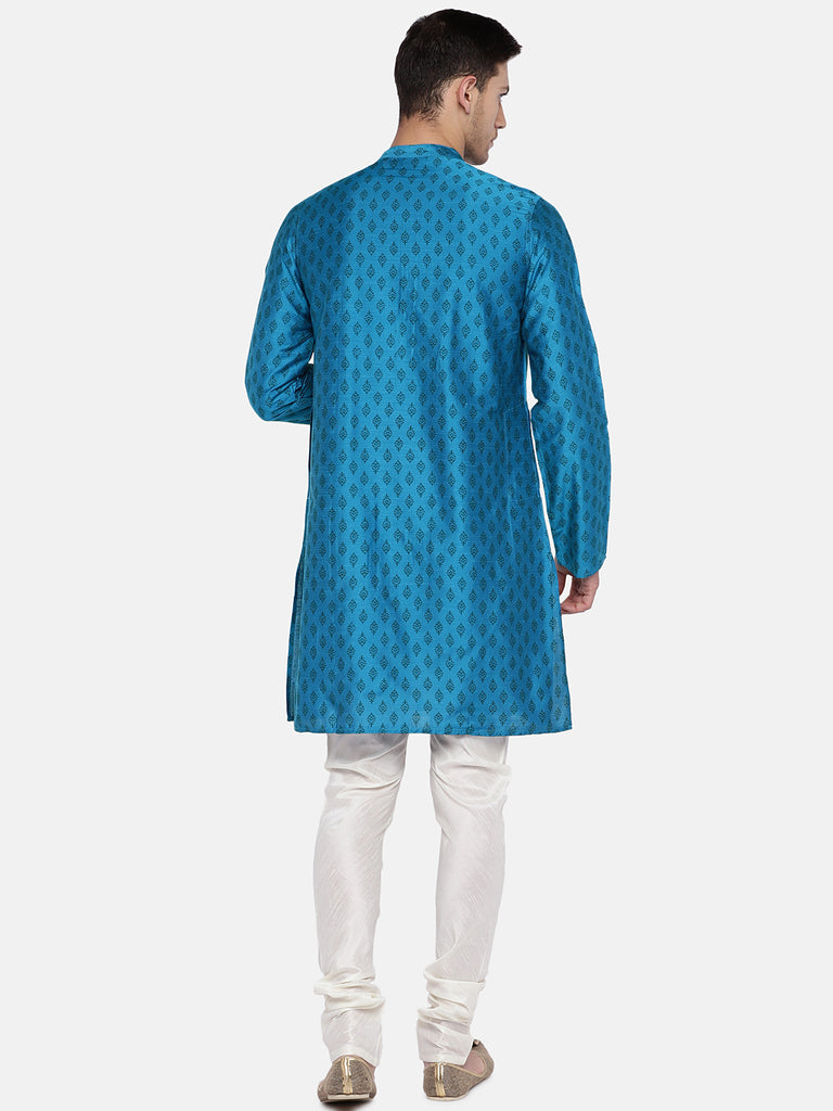 Men Straight Full Sleeve Teal Kurta