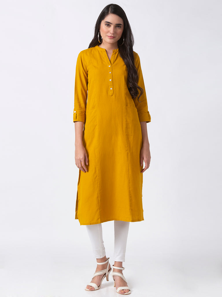 Core Women Straight Three-Fourth Mustard Kurta