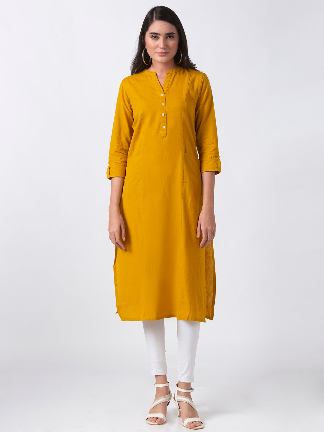Core Women Straight Three-Fourth Mustard Kurta