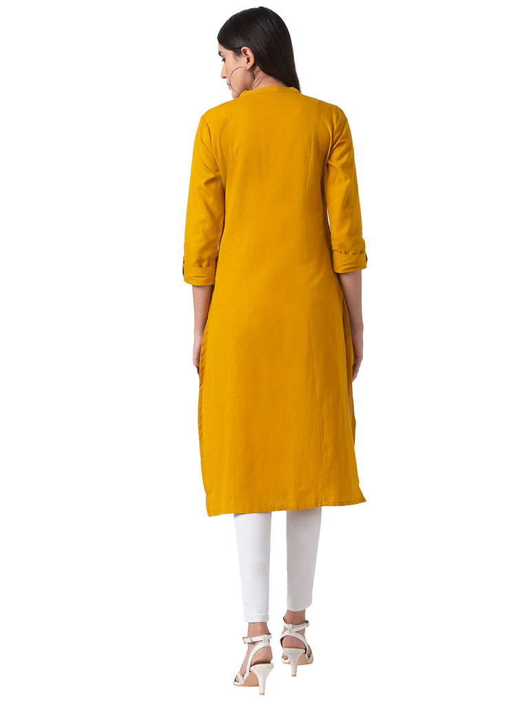 Core Women Straight Three-Fourth Mustard Kurta
