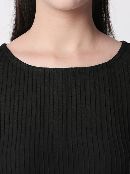Women Straight Three-Fourth Black Kurta