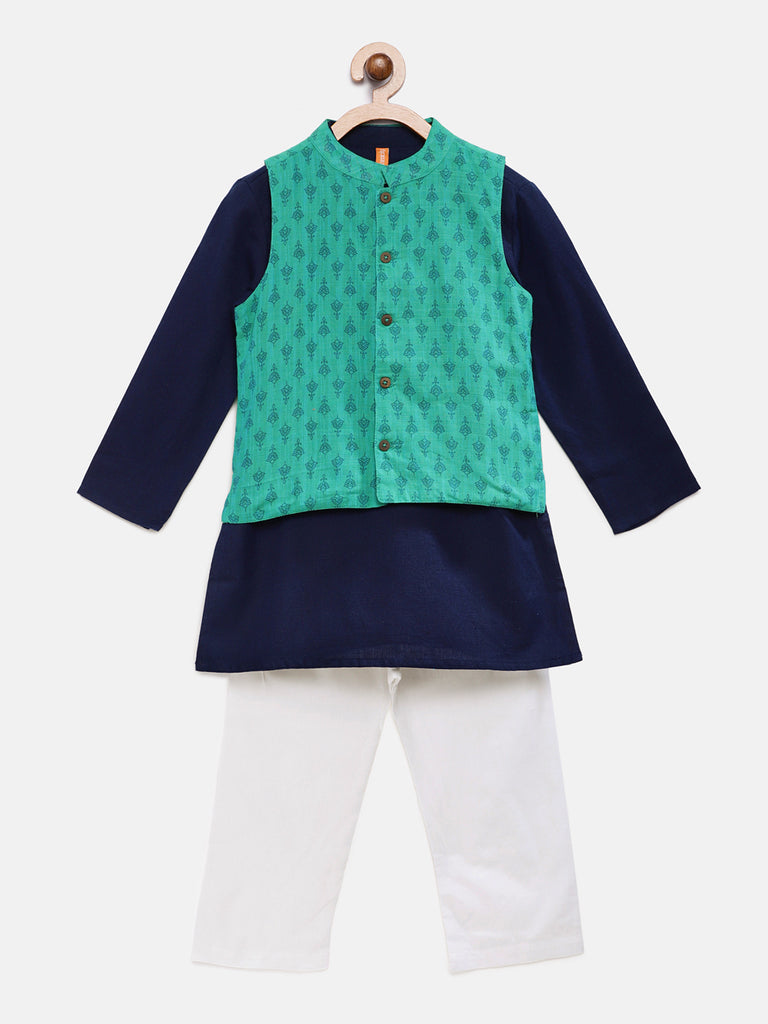 Kids Boys Straight Full Sleeve Blue Kpj Set