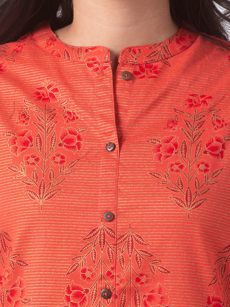 Women Straight Three-Fourth Coral Kurta