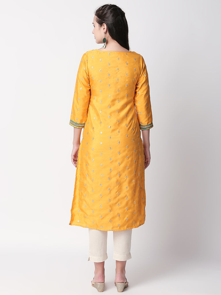 Women Straight Three-Fourth Mustard Kurta