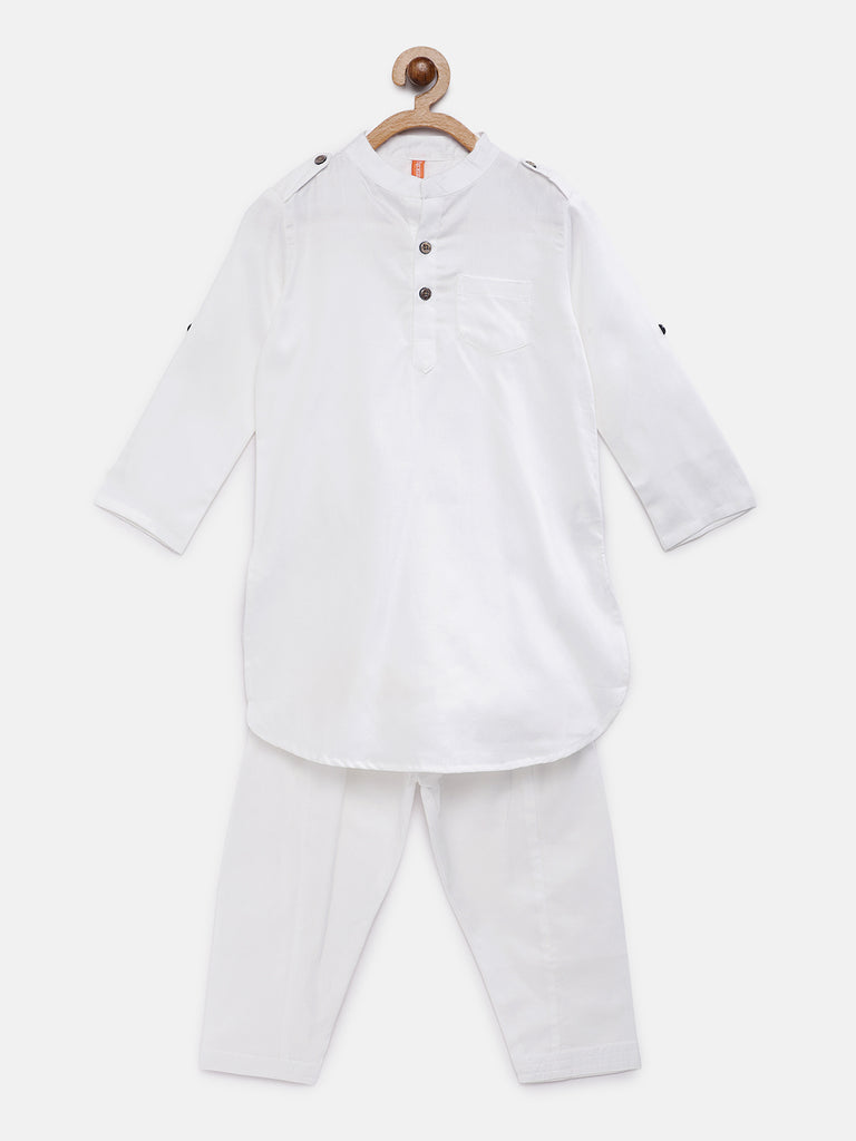 Kids Boys Straight Full Sleeve White Kp Set