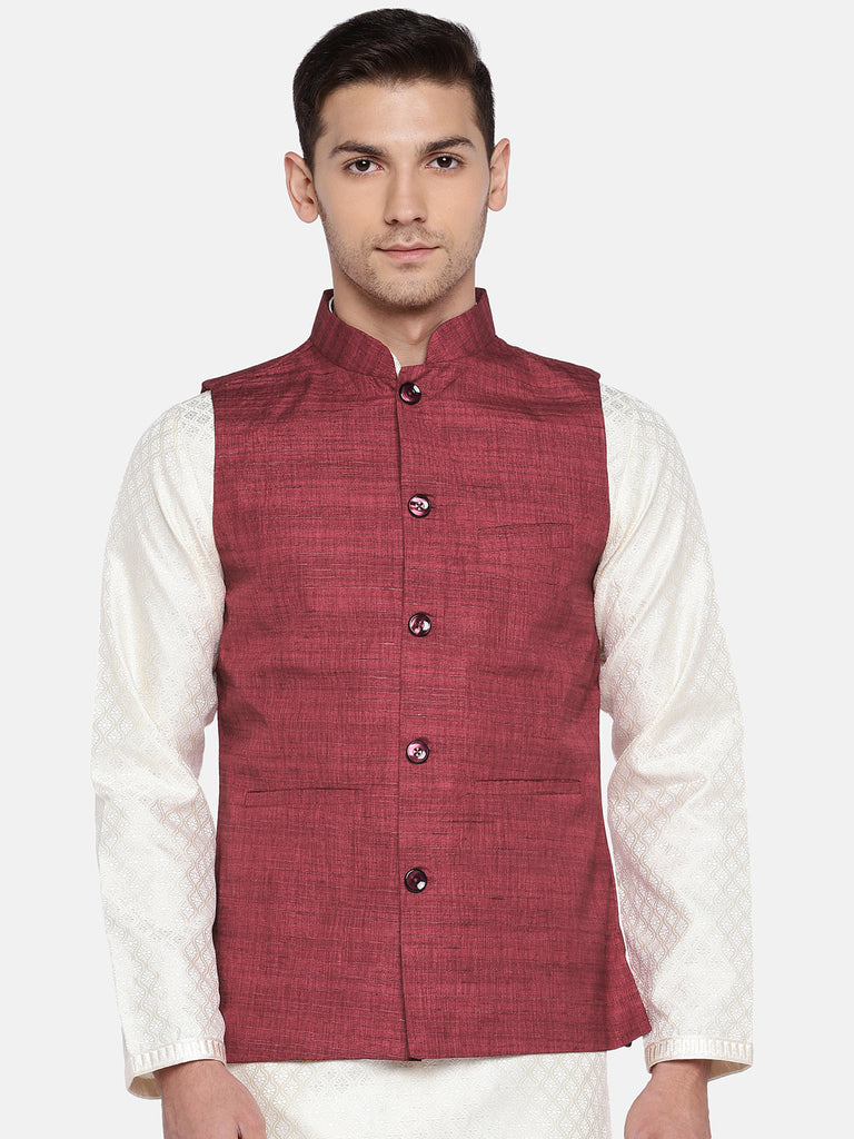 Men Straight Sleeveless Maroon Jackets