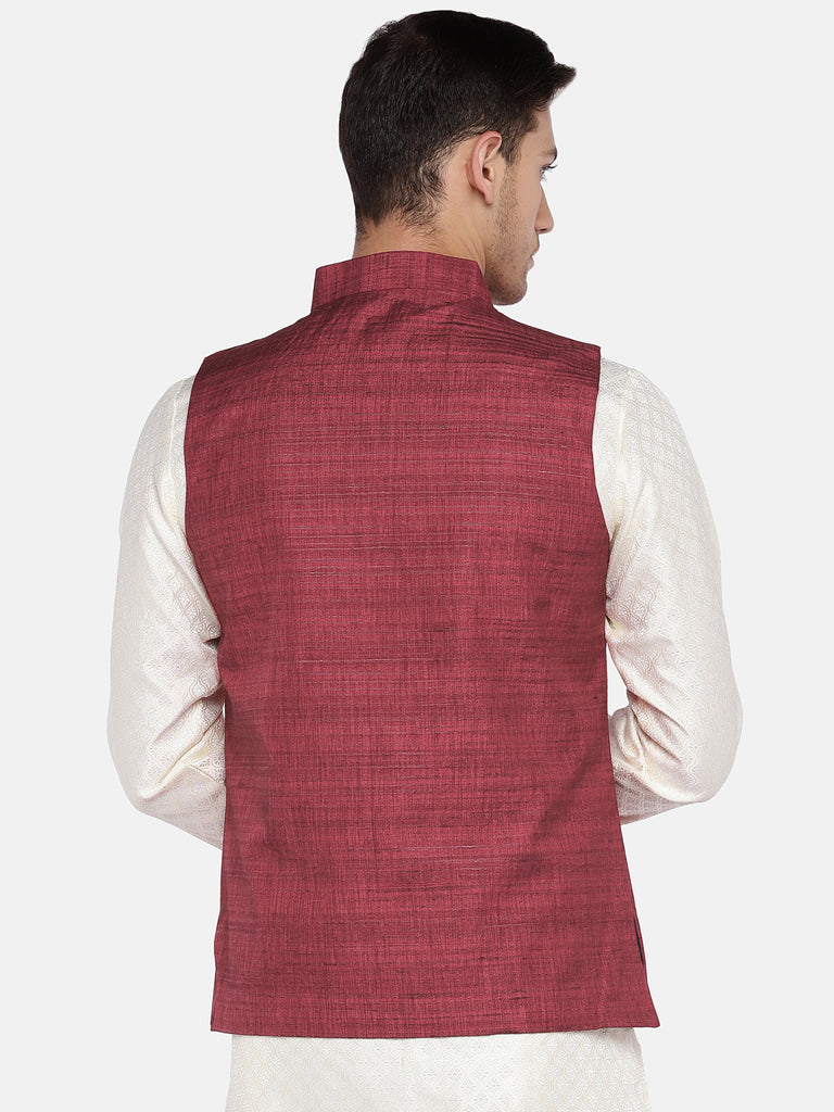 Men Straight Sleeveless Maroon Jackets