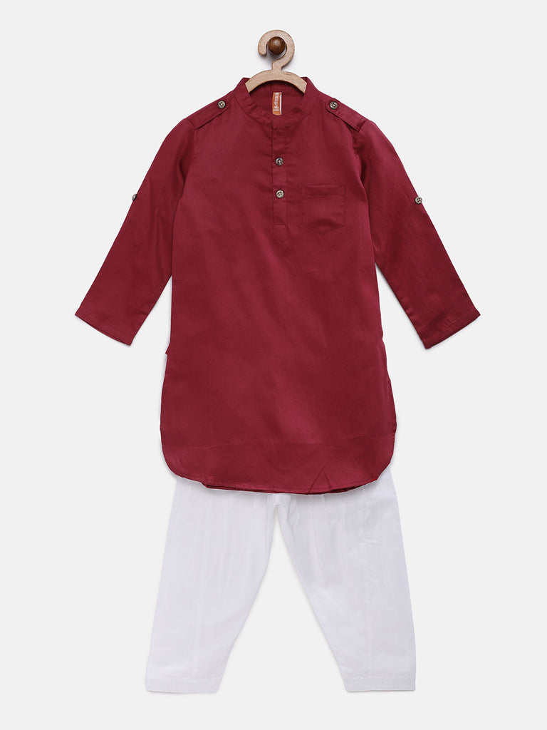 Kids Boys Straight Full Sleeve Maroon Kp Set