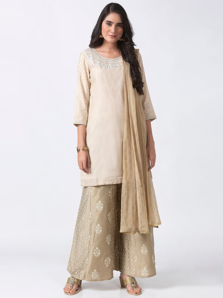 Festive Women Straight Three-Fourth Beige Skd