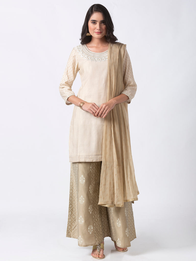 Festive Women Straight Three-Fourth Beige Skd