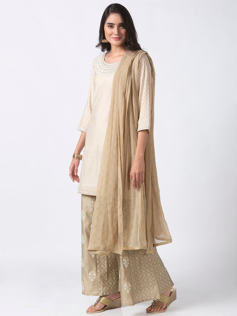 Festive Women Straight Three-Fourth Beige Skd