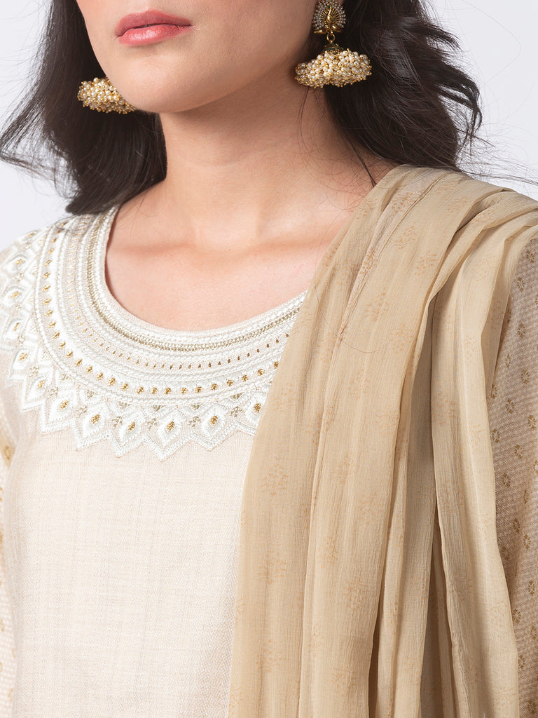 Festive Women Straight Three-Fourth Beige Skd