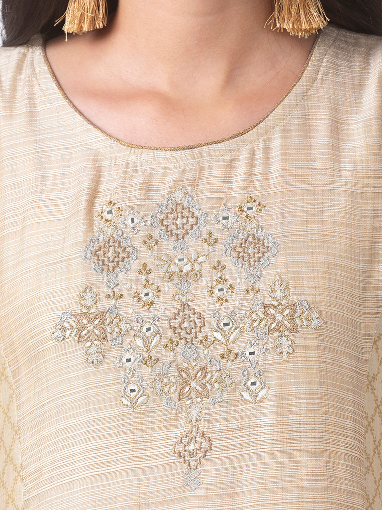 Festive Women Kalidar Sleeveless Beige Kurta