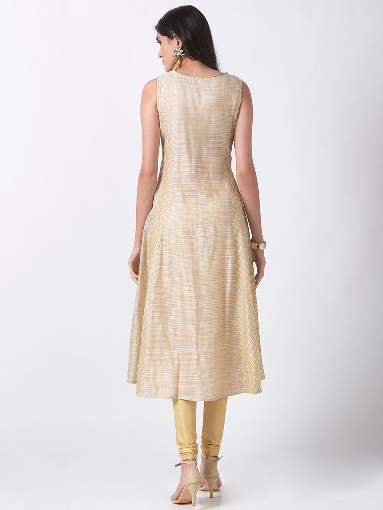 Festive Women Kalidar Sleeveless Beige Kurta
