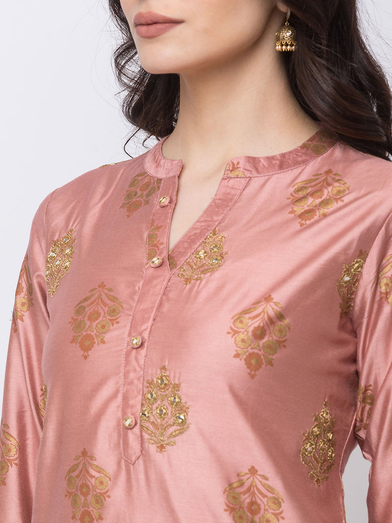 Women Straight Three-Fourth Mauve Kurta
