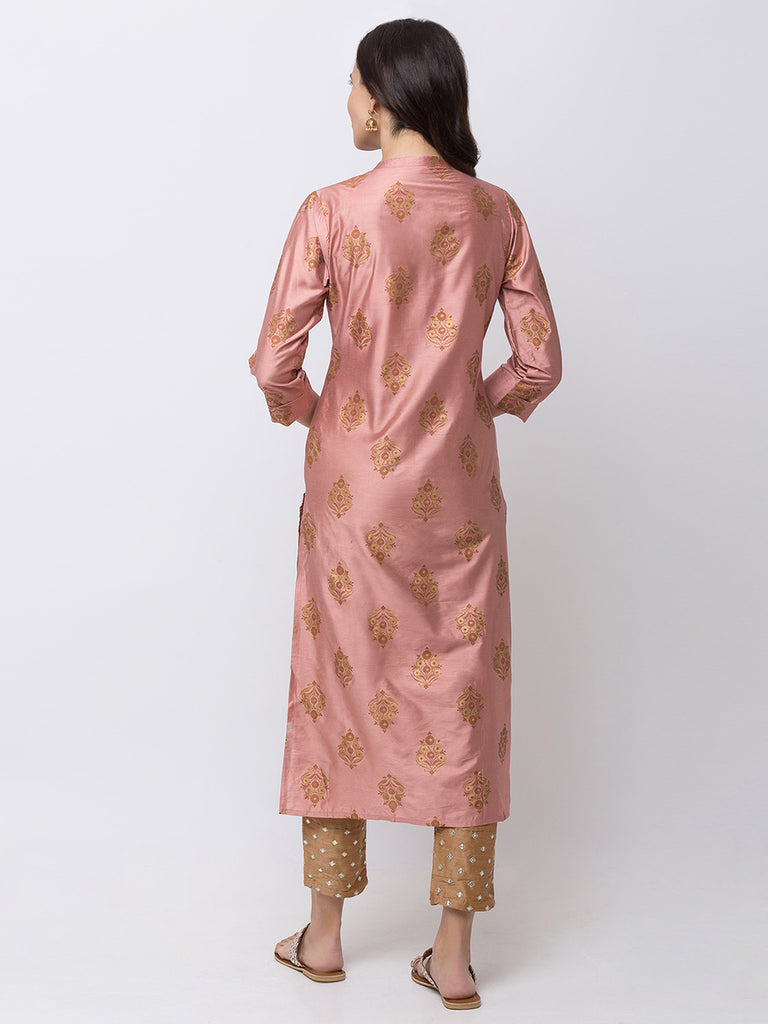 Women Straight Three-Fourth Mauve Kurta