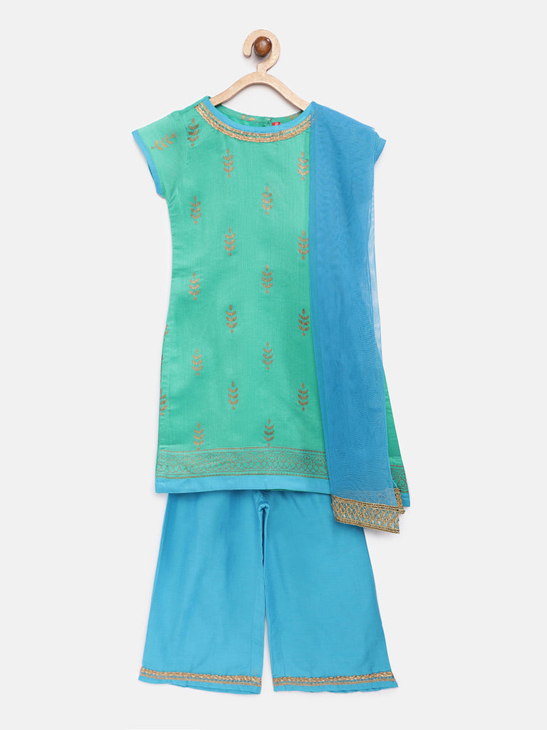 Kids Girls Straight Half Sleeve Teal Skd