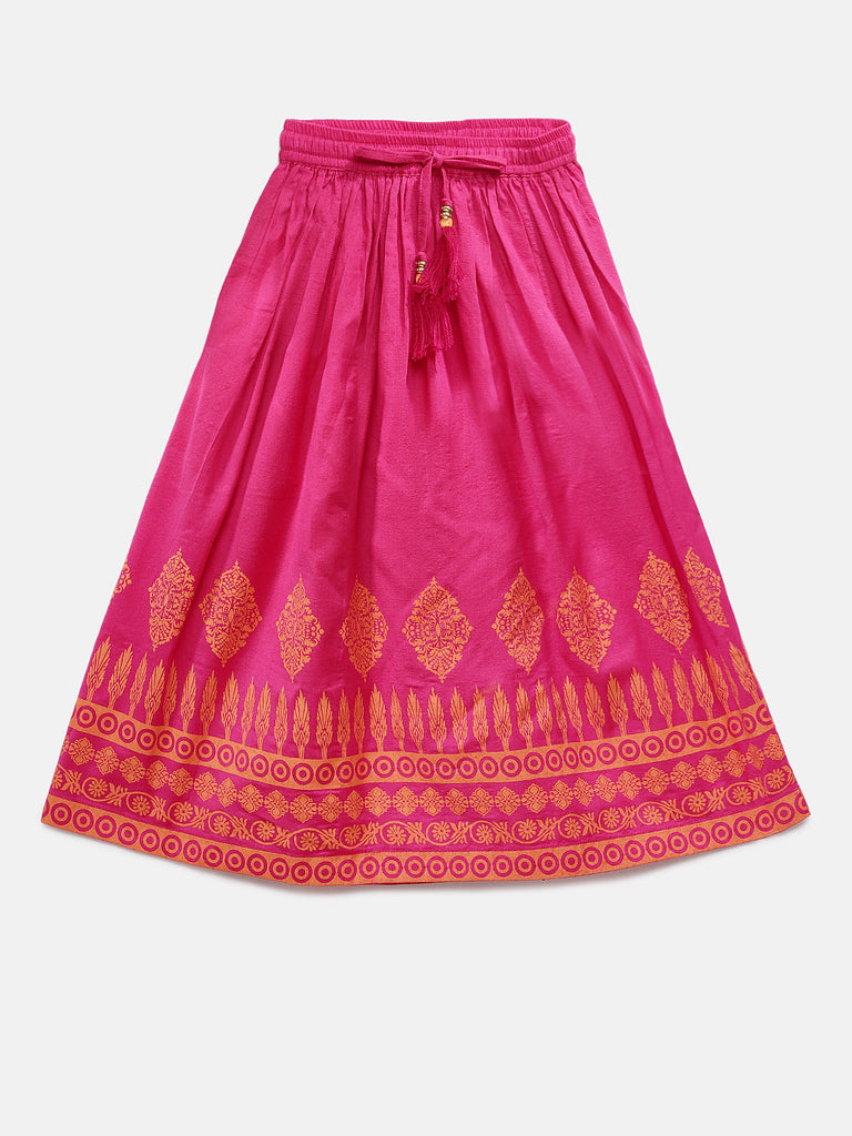 Kids Girls Flared Half Sleeve Pink Lehenga Set