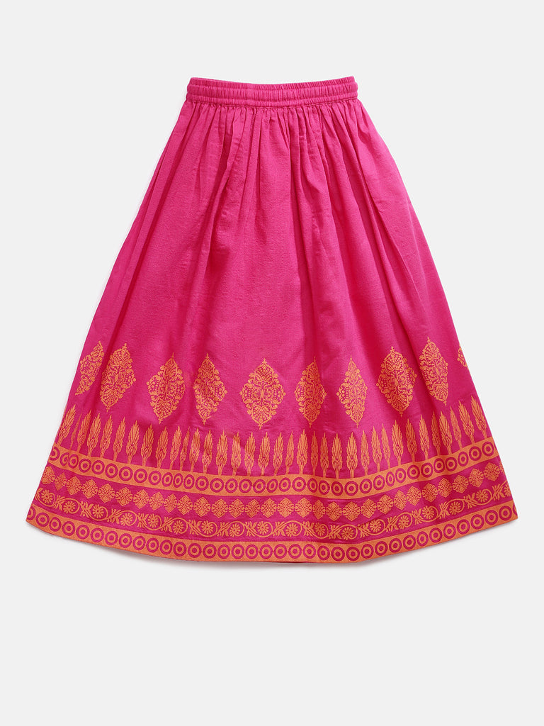 Kids Girls Flared Half Sleeve Pink Lehenga Set