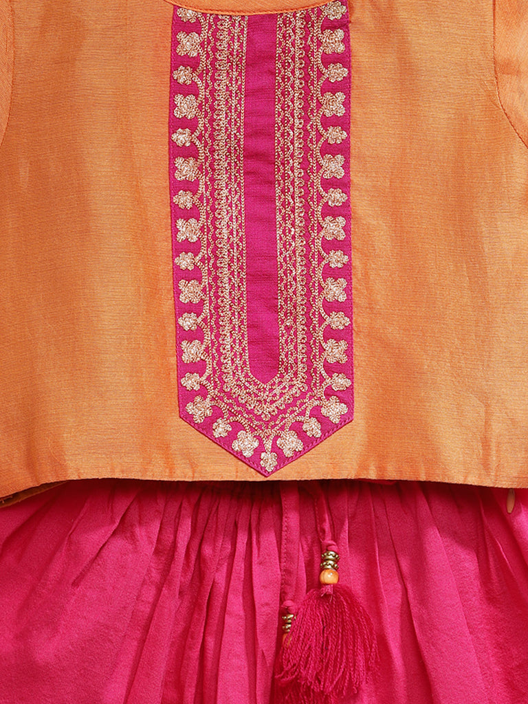 Kids Girls Flared Half Sleeve Pink Lehenga Set