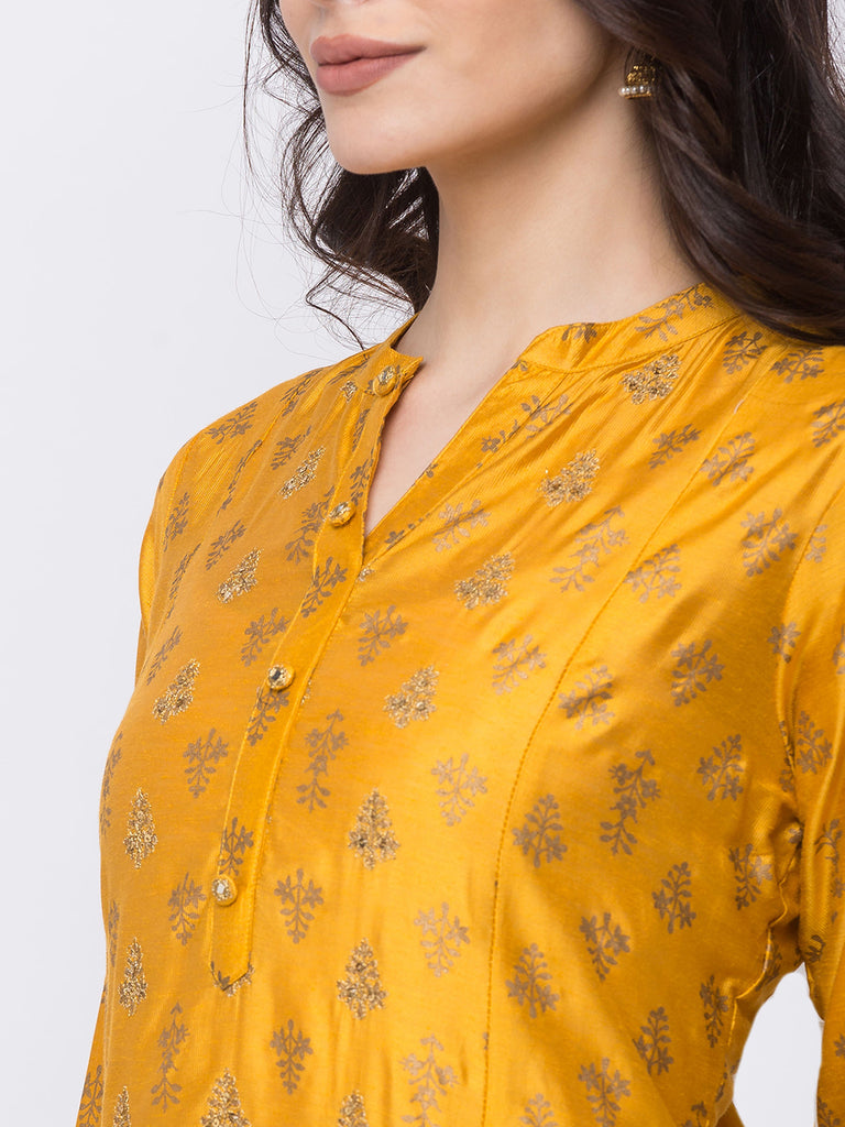 Women Aline Three-Fourth Mustard Kurta