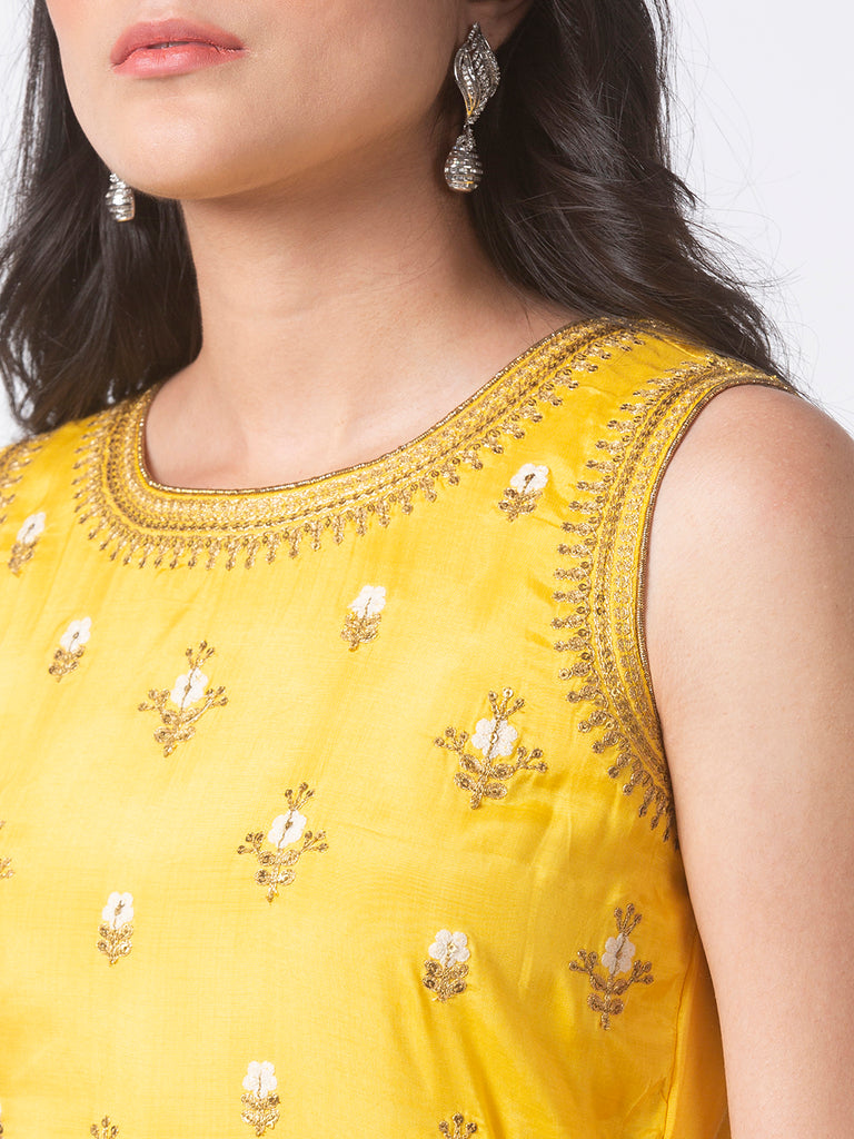 Women Kalidar Sleeveless Mustard Kurta
