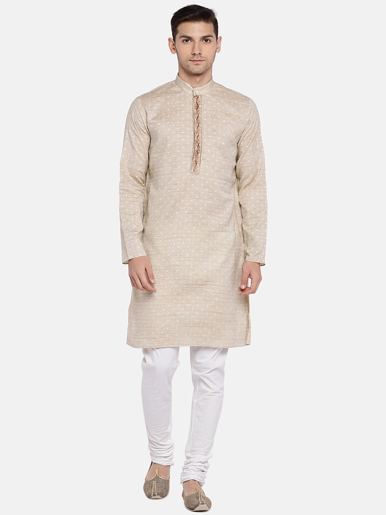 Occassion Men Straight Full Sleeve Beige Kurta