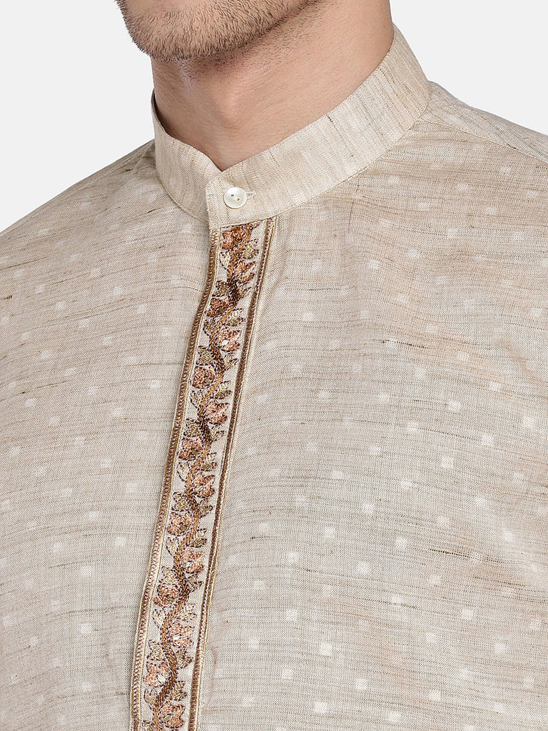 Occassion Men Straight Full Sleeve Beige Kurta