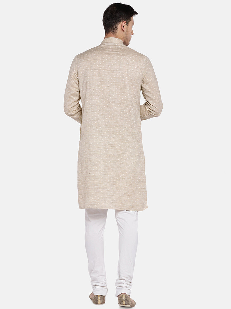 Occassion Men Straight Full Sleeve Beige Kurta