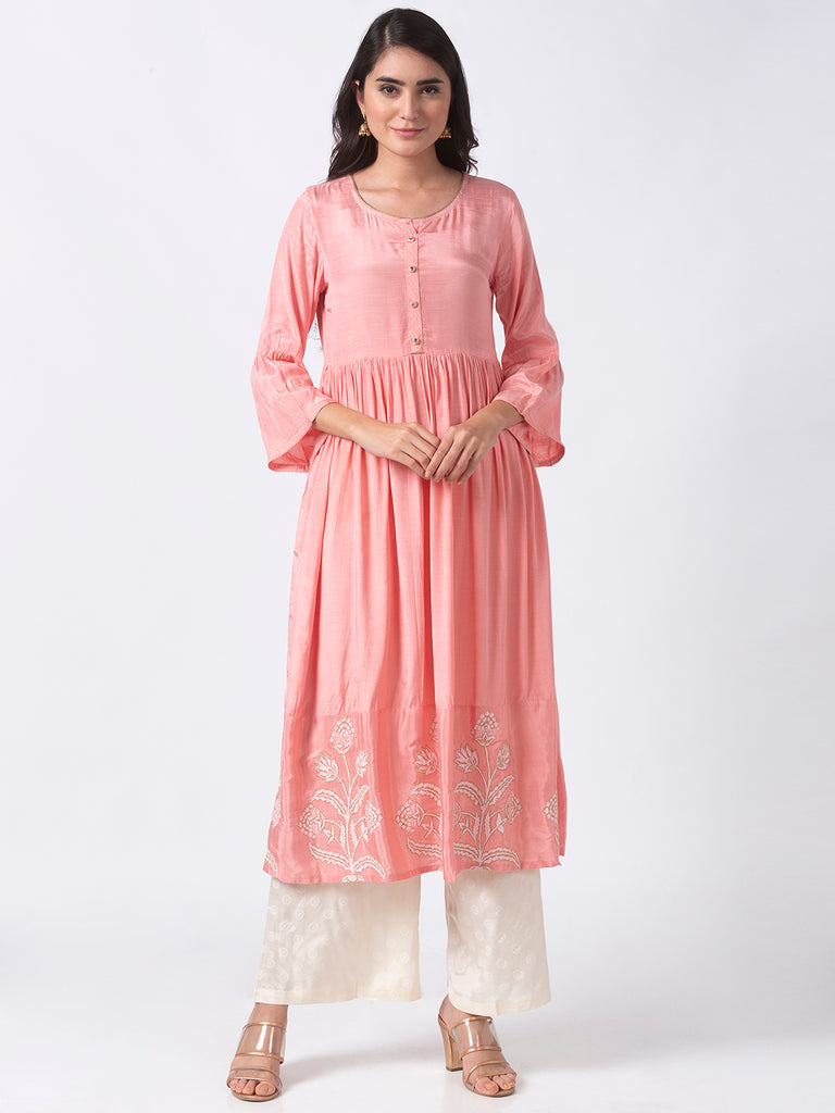 Women Gathered Three-Fourth Pink Skd