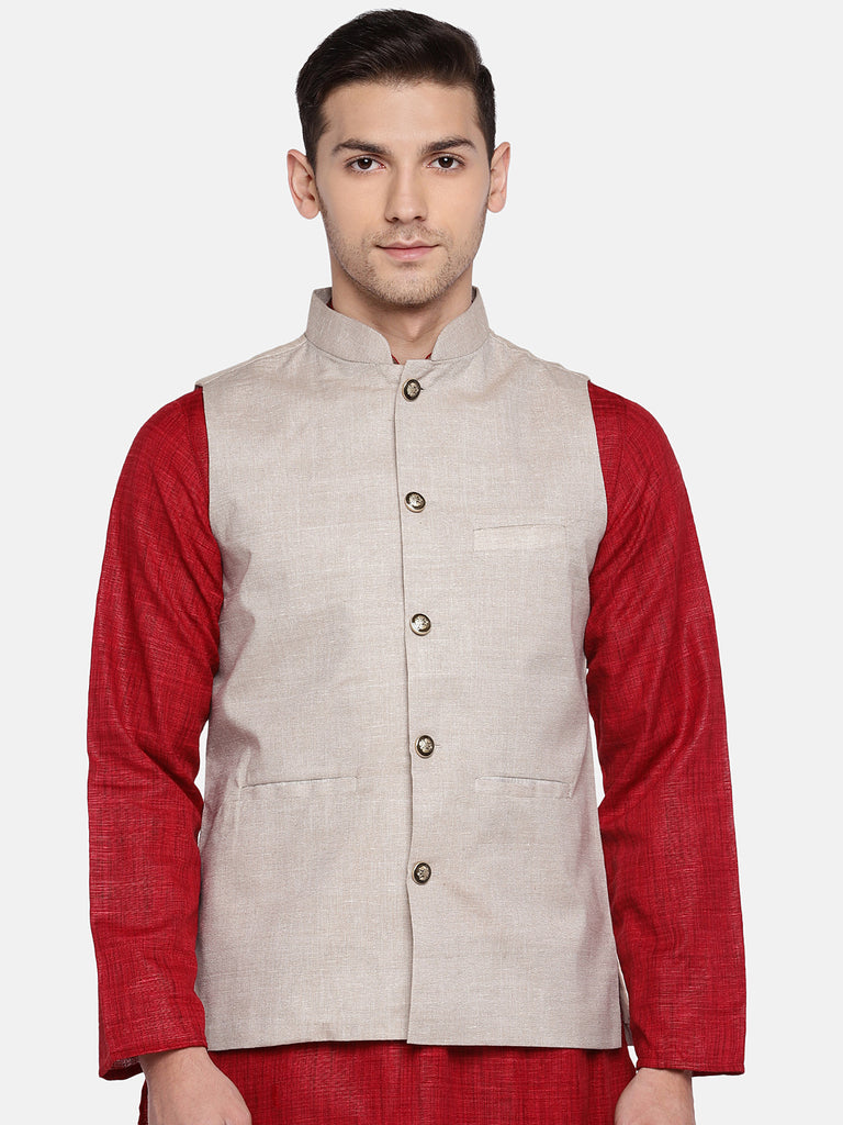 Men Straight Sleeveless Beige Jackets