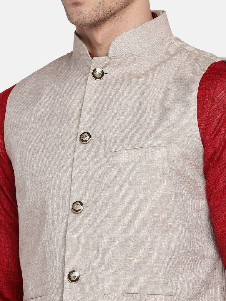 Men Straight Sleeveless Beige Jackets