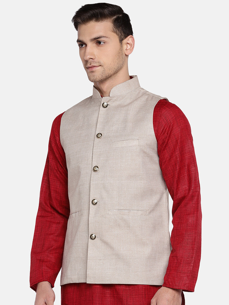 Men Straight Sleeveless Beige Jackets