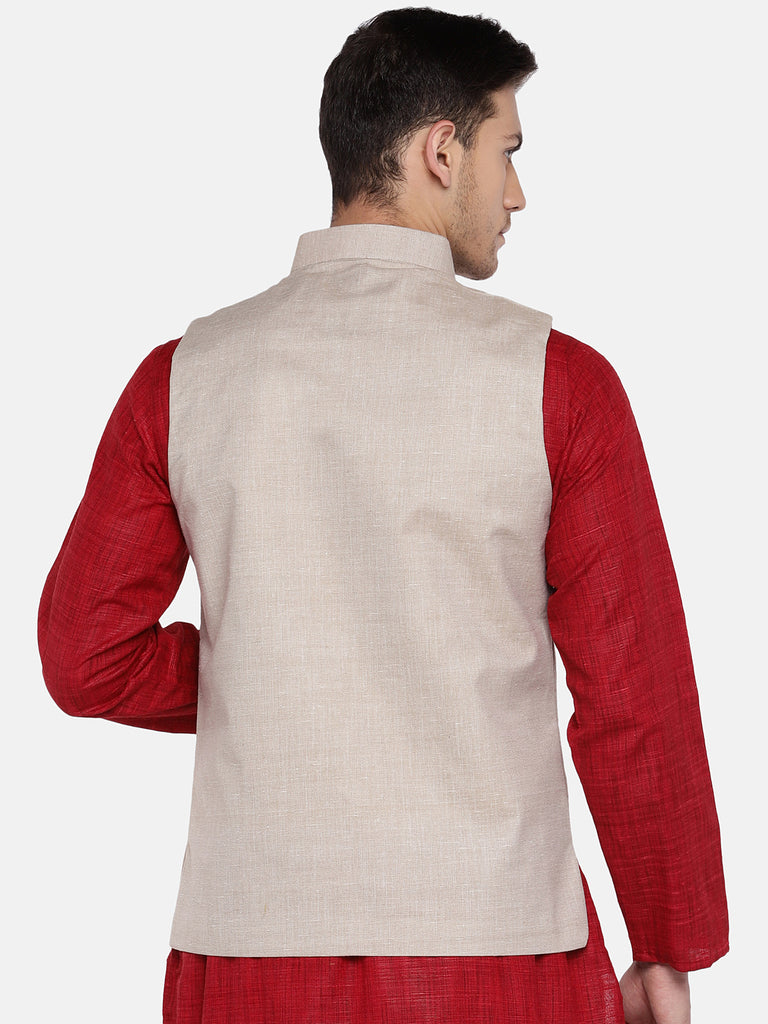 Men Straight Sleeveless Beige Jackets