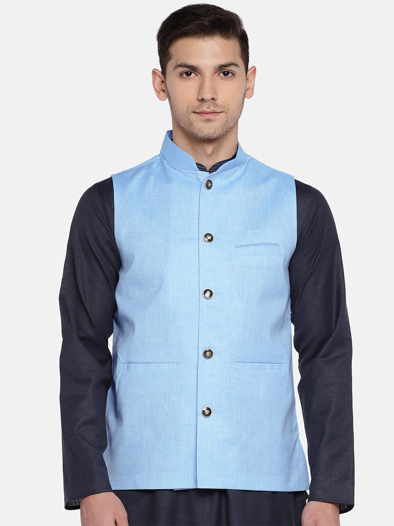 Men Straight Sleeveless Blue Jackets
