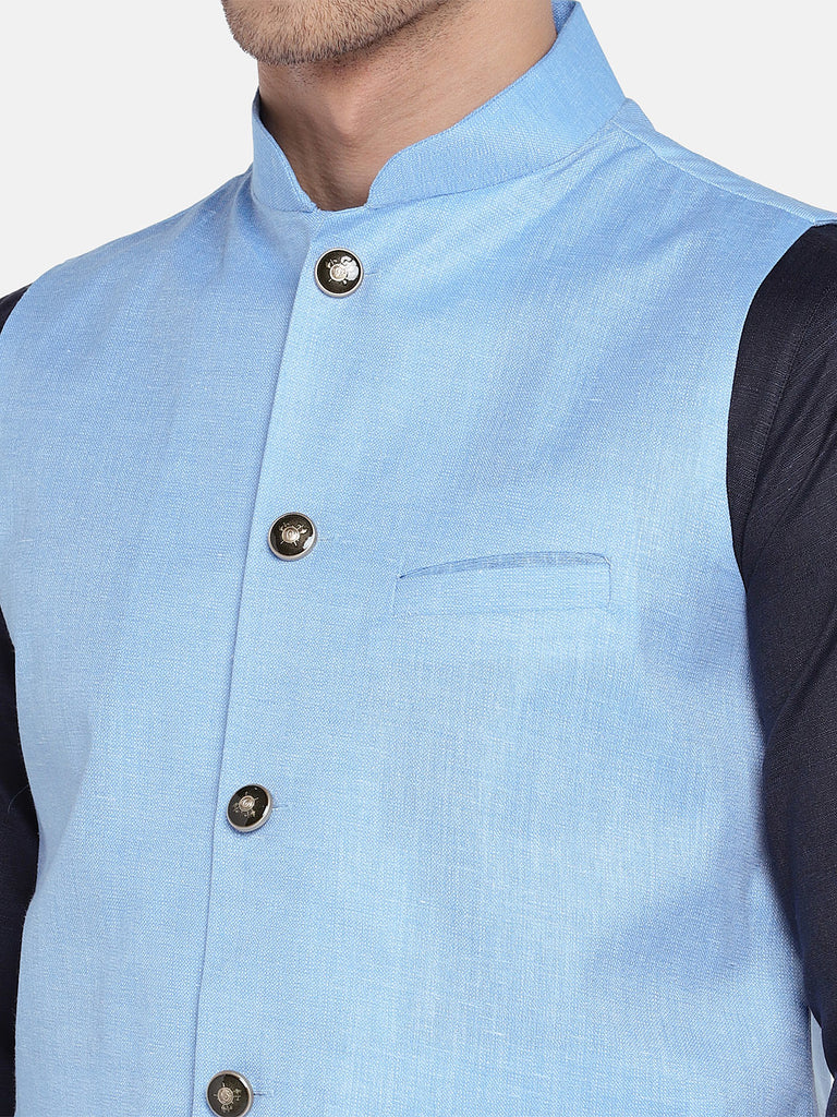 Men Straight Sleeveless Blue Jackets