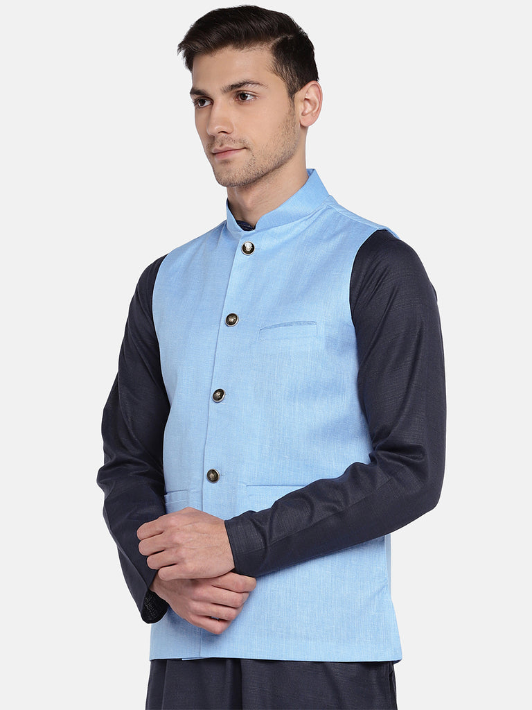 Men Straight Sleeveless Blue Jackets