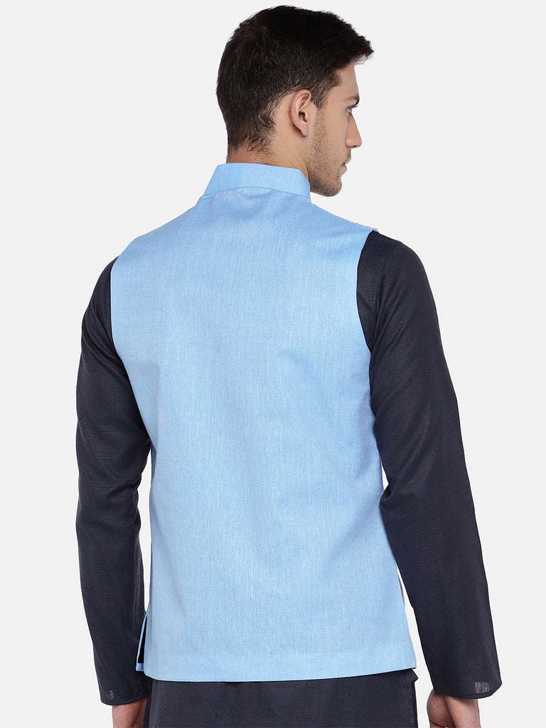 Men Straight Sleeveless Blue Jackets