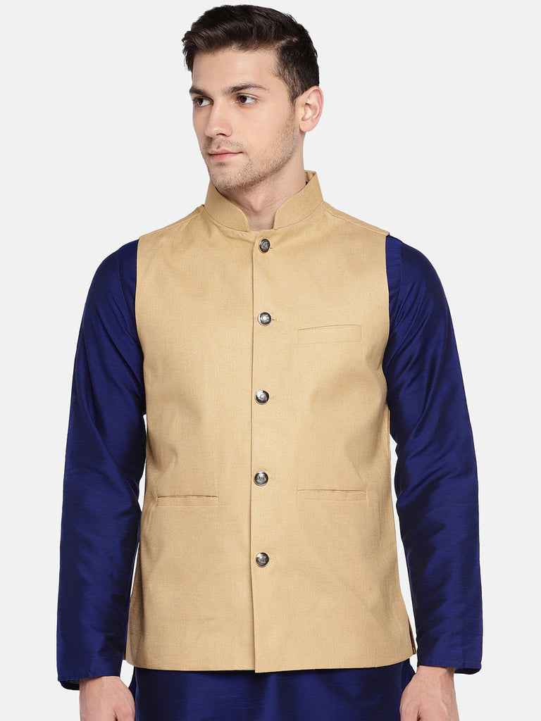 Men Straight Sleeveless Beige Jackets