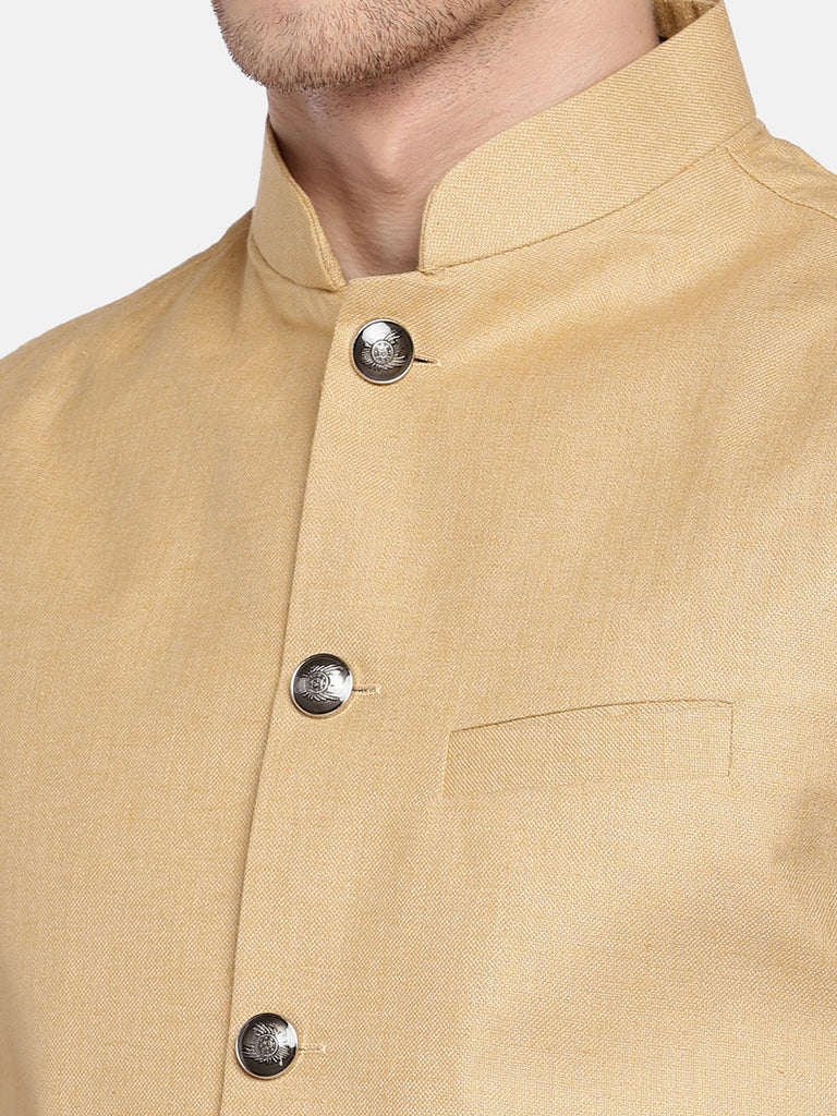 Men Straight Sleeveless Beige Jackets