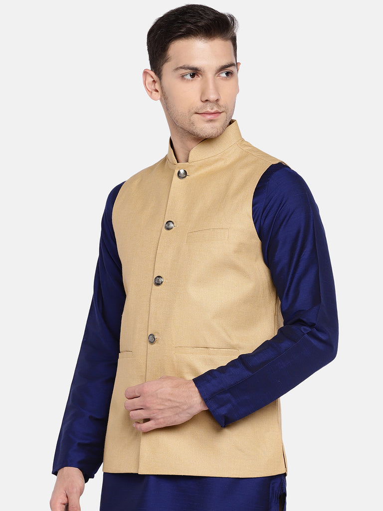 Men Straight Sleeveless Beige Jackets