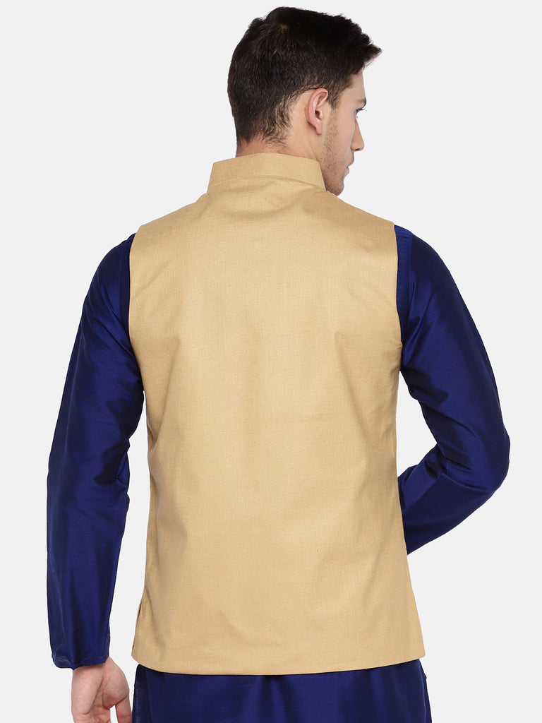 Men Straight Sleeveless Beige Jackets