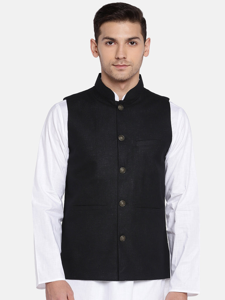 Men Straight Sleeveless Black Jackets