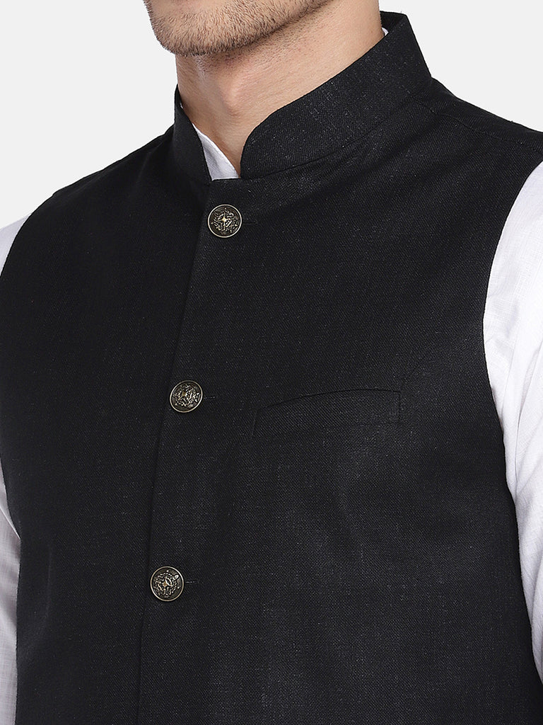 Men Straight Sleeveless Black Jackets
