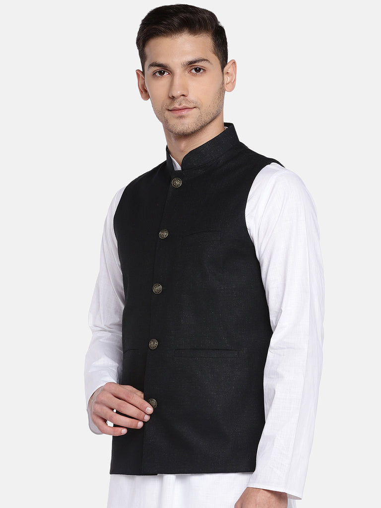 Men Straight Sleeveless Black Jackets