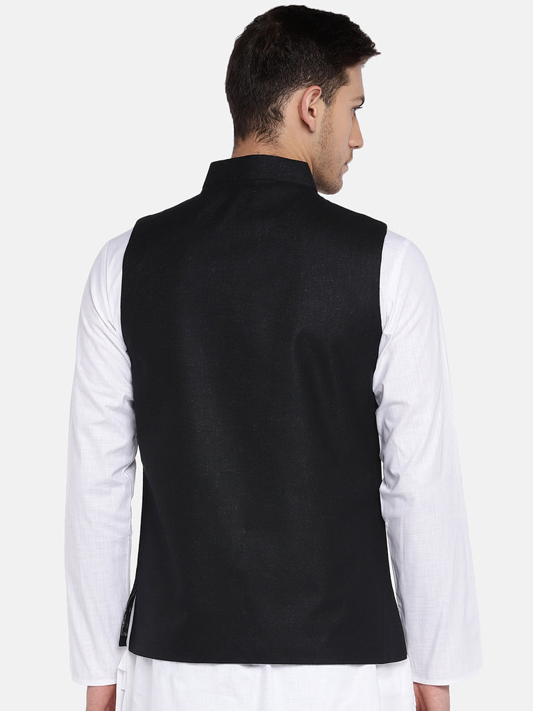 Men Straight Sleeveless Black Jackets