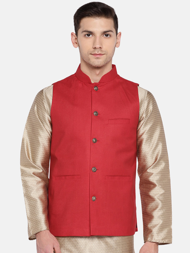 Men Straight Sleeveless Red Jackets